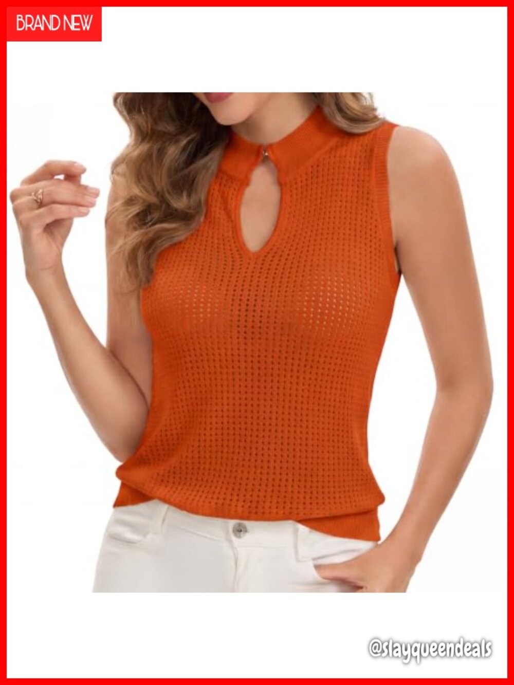Sleeveless Eyelet Knit Sweater Vest Cropped Tank Top for Women